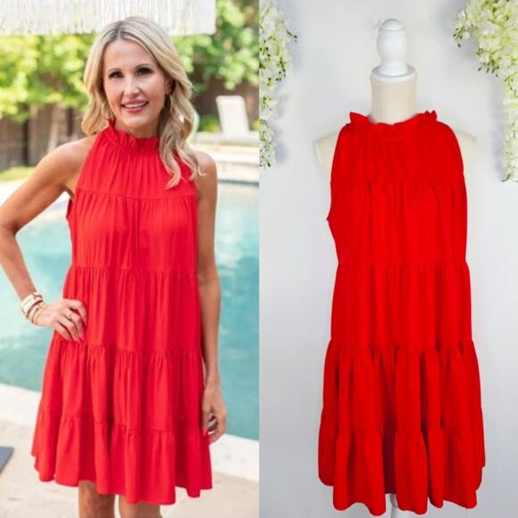 Pinch Dresses & Skirts - Pinch Tiered Halter Neck Dress Large Red Sleeveless Cottagecore Spring Summer